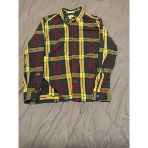 LL‎ Bean Scotch Plaid Flannel Shirt Mens L Green Red Traditional Fit 228061